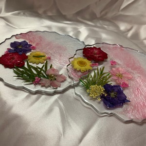 Dried Flower Resin Coasters, White Resin Coaster, Pressed Dried Flower Coasters
