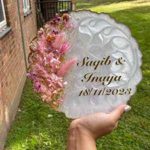 Personalised Dried Flower Resin Tray, Nikkah Resin Tray, Resin Wedding Plaque