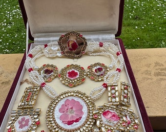 Handmade Resin Kundan Jewellery | Red Bridal Jewellery | Real pressed flowers Kundan jewellery | Personalised | Real Flower Jewellery