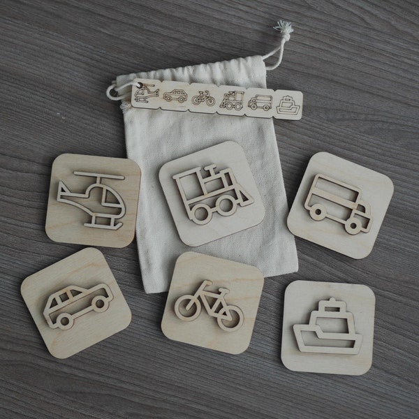 Wooden sand stamp with vehicles, handmade