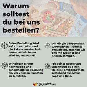May include: A green and white graphic with the text "Warum solltest du bei uns bestellen?" in black. The graphic features four icons with text describing the benefits of ordering from the company. The icons include a package, a group of people, a globe, and a family.