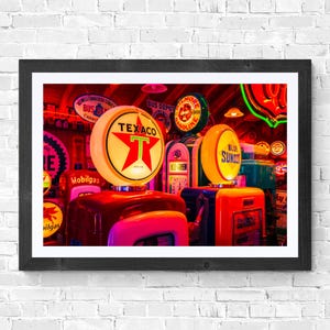 Texaco Vintage gas Pump Art Neon Photography Digital Downloadable Art