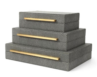 Faux grey shagreen pack of 3 pcs decoration boxes desk organizer jewelry boxes for both men and women