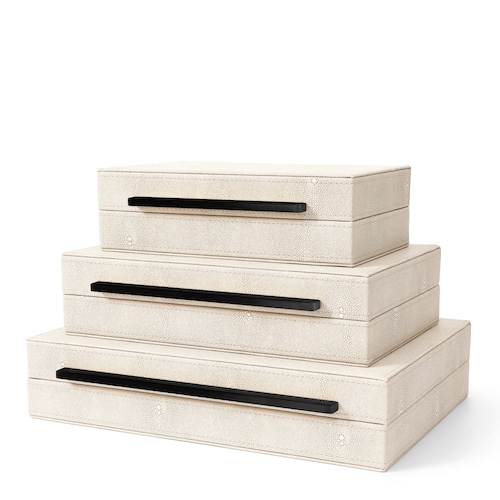 Lot de 3 boîtes de décoration en galuchat ivoire, organiseur de bureau, boîtes à bijoux pour homme et femme