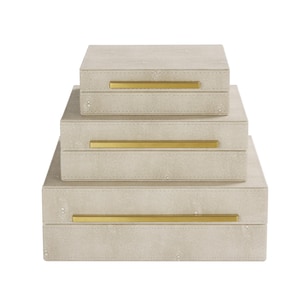 Lot de 3 boîtes de rangement emboîtables en similicuir ivoire avec poignées noires, boîte décorative, boîte à bijoux, organiseur de bureau