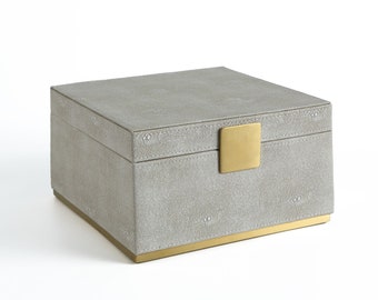 Ivory faux Shagreen Leather Square Dresser Organizer, Desk top Organizer, Storage box,Jewelry box for Women&#39;& Men&#39;s Accessory, Cosmetic box