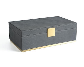 Graue Faux Shagreen Dekorative Box, Rechteckige Aufbewahrungsbox, Hausordnung Box, Schmuckschatulle, Accessoires Organizer Box für Herren und Damen