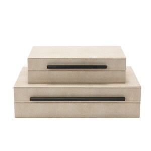 Faux Ivory shagreen leather pack of 2pcs decorative boxes, storage boxes, jewelry organizer, desk organizer with  metal handle