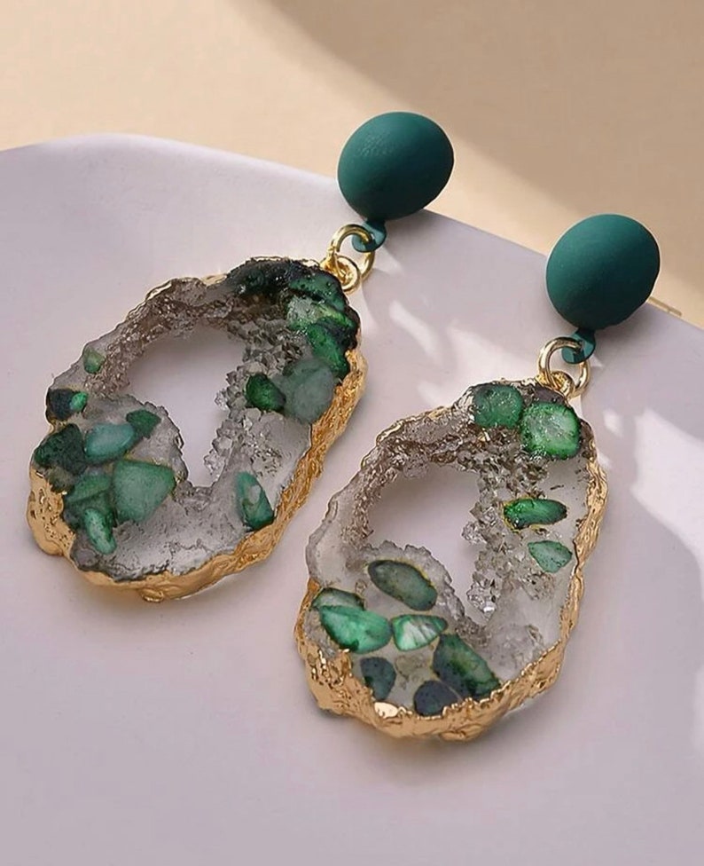 Resin Teal & Pink Drop Earrings Statement Earrings Resin Etsy