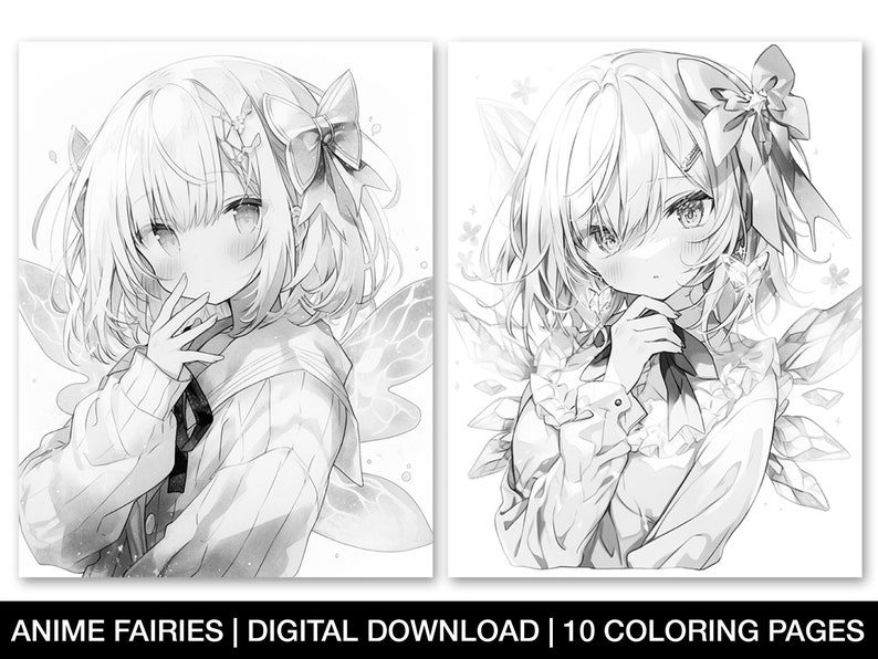 Anime Digital Coloring Pages, Adults and Teens Coloring Books, Instant