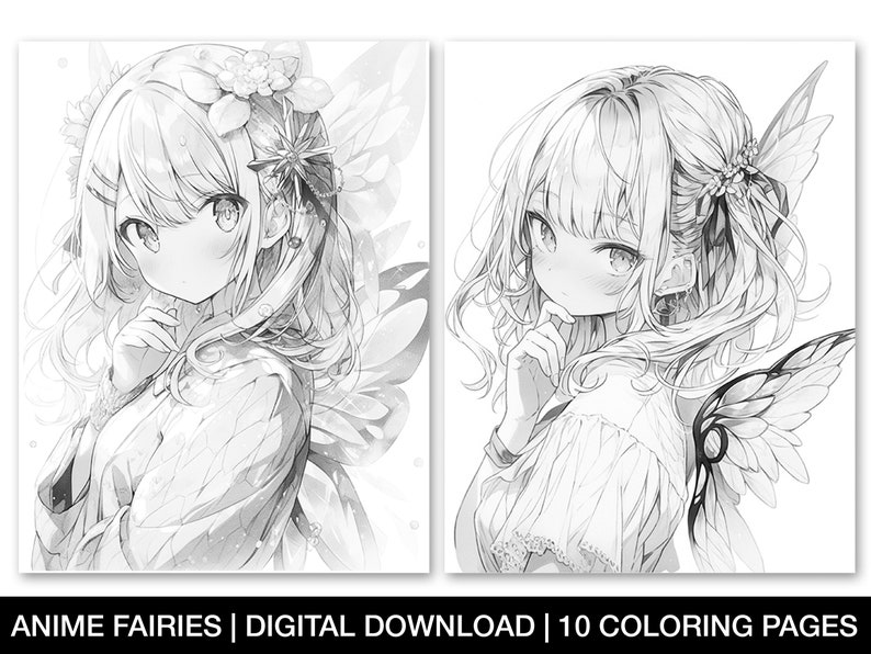 Anime Digital Coloring Pages, Adults and Teens Coloring Books, Instant