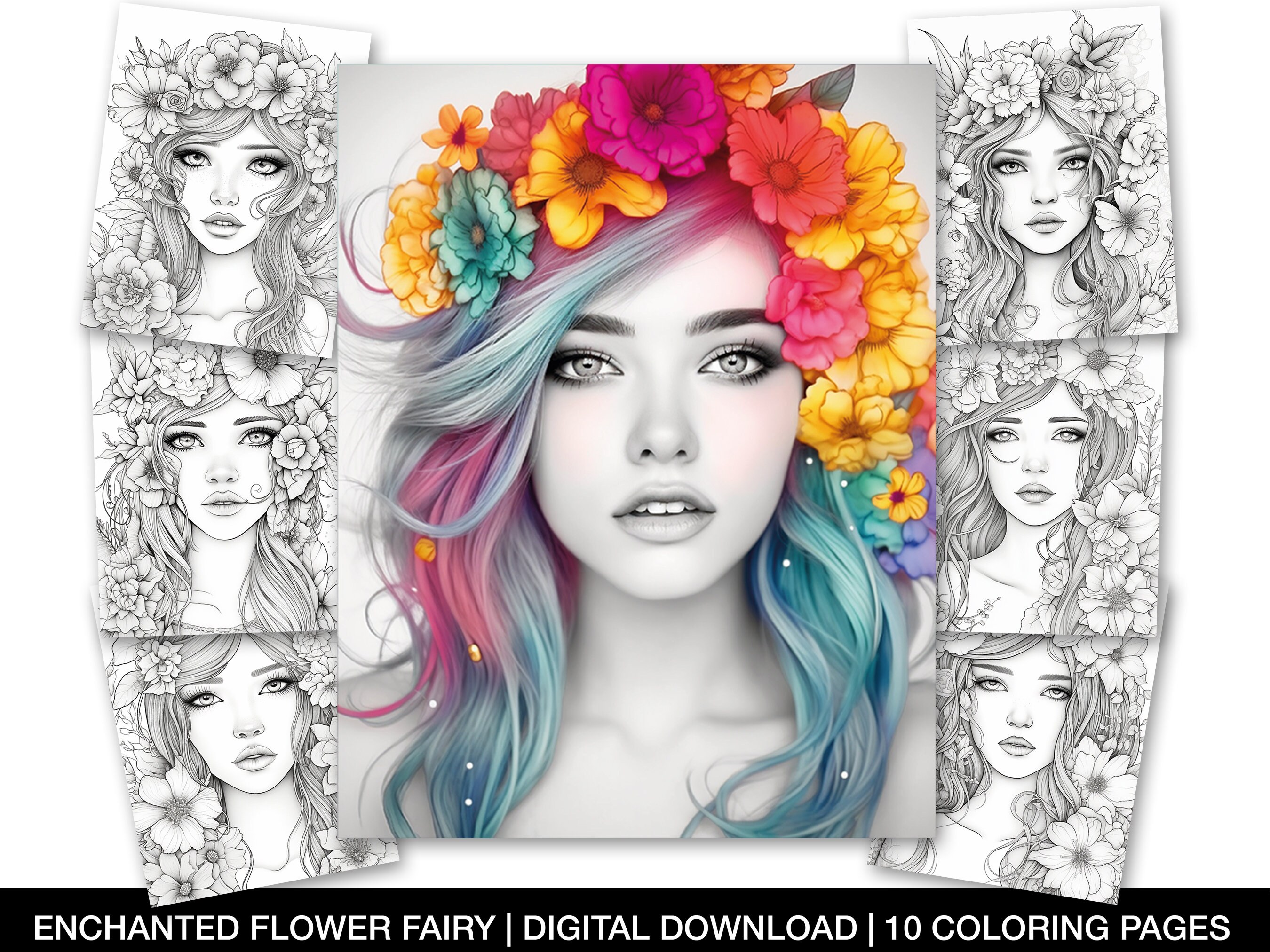 Printable Adult Coloring Page, Greyscale Adult Coloring, Enchanted