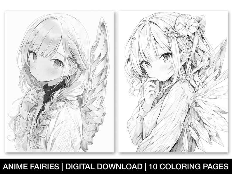 Anime Digital Coloring Pages, Adults and Teens Coloring Books, Instant