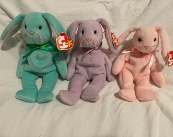 EXTREMELY RARE - 3 1996 Bunnies TY Beanie Babies - Floppity, Hippity, Hoppity Retired- Mint Condition