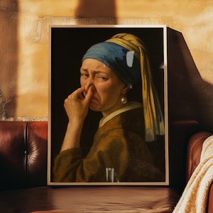 Girl with a Pearl Earring, Altered Print Maximalist Wall Art, Digital Whimsical Renaissance Print, Maximalist Renaissance Painting, Bathroom