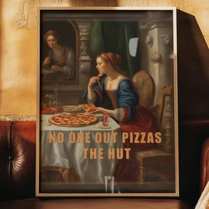 Funny Pizza Altered Art Digital Download | Renaissance Style Printable Wall Decor | Altered Vintage Painting | Eclectic Wall Decor Download