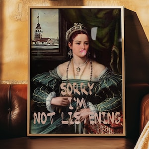Ritratto di Bubble Gum Eclectic Alter Art Print, dipinto rinascimentale, arte murale eclettica, arte stampabile, download digitale, arte murale massimalista