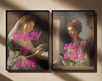 Altered Art Set, Renaissance Art, Baroque Painting, Vintage Quote Print, Woman Portrait, Eclectic Gallery Wall, Maximalist Decor, Digital