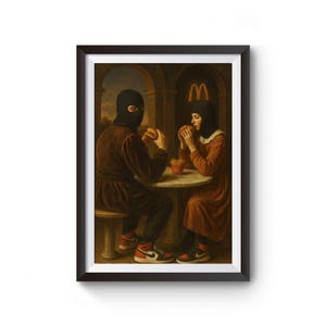 Impressionismo Engraçado, Pintura a Óleo Irônica, Arte Engraçada Alterada, Decor Parede Eclética, Cultura Pop Art Renascimento, Maximalista
