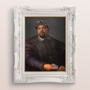 Altered Art Portrait, &quot;Cube&quot;, Eclectic Wall Art, Altered Art Print, Funny Vintage Altered Art Portrait, Rococo Oil Painting, Remade Painting