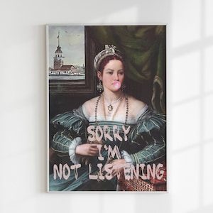 Woman Funny Alternative Wall Art Gift, Altered Art Antique Neoclassical Oil Painting, Eclectic Wall Art Portrait Poster, Eclectic Wall Decor