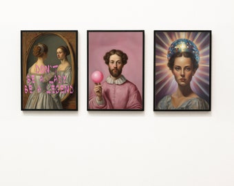 Set of 3 Altered Art Print Gallery Wall Decor | Printable Eclectic Wall Decor | Altered Renaissance Print Download | Feminist Art Print