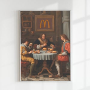Altered Wall Art Renaissance Print Download | Eating Hamburger Eclectic Wall Art | Funny Renaissance Painting | Printable Maximalist Poster