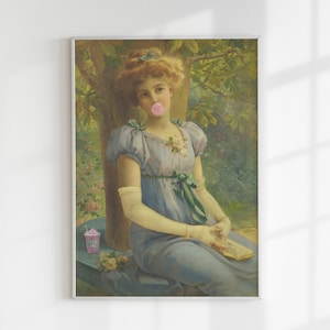 Pink Bubble Gum Alter Art Téléchargement numérique | Peinture Renaissance imprimable | Décor éclectique Bubblegum Print | Impression vintage