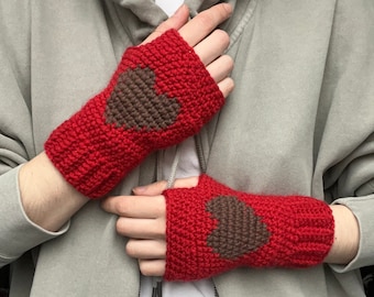 PDF Heart Fingerless Hand Warmers Patter,  Heart Crochet Gloves Pattern