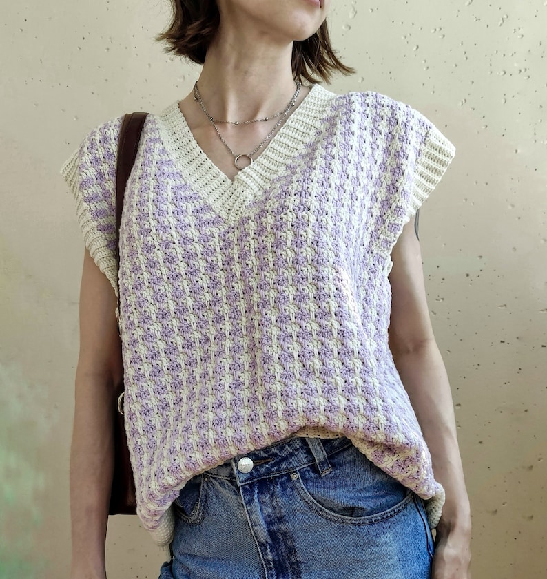 Crochet vest pattern PDF Download, Modern crochet vest pattern, V-neck vest crochet pattern, Easy crochet vest pattern image 1