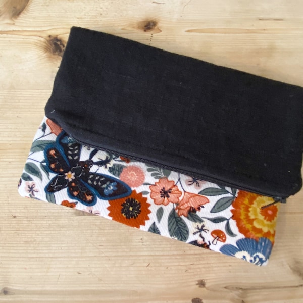 Handmade Foldover Clutch, Linen, Cotton, Minimalist, Naturalist, BOHO, Gift, Bridesmaids, Bag, Purse, Birthday, Modern, Wedding, Black