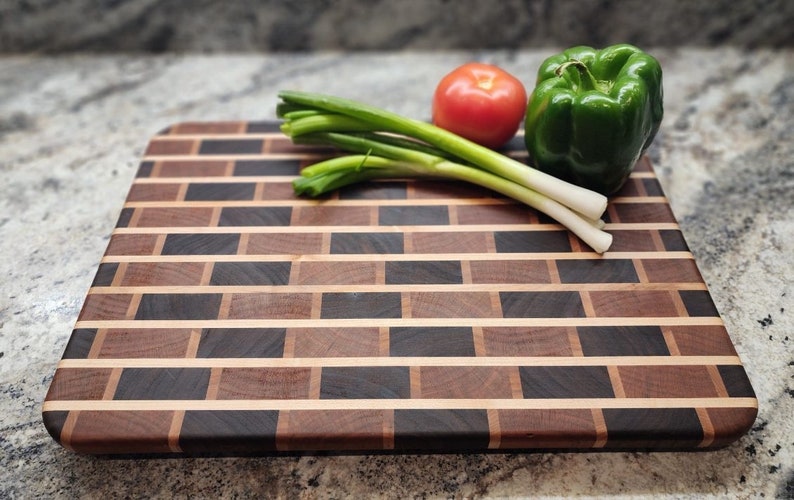 Checkered end grain cutting board