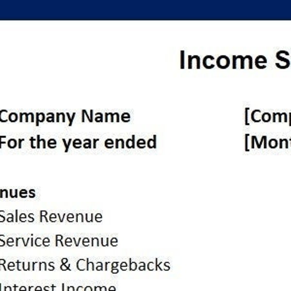 Income Statement Template Business Etsy