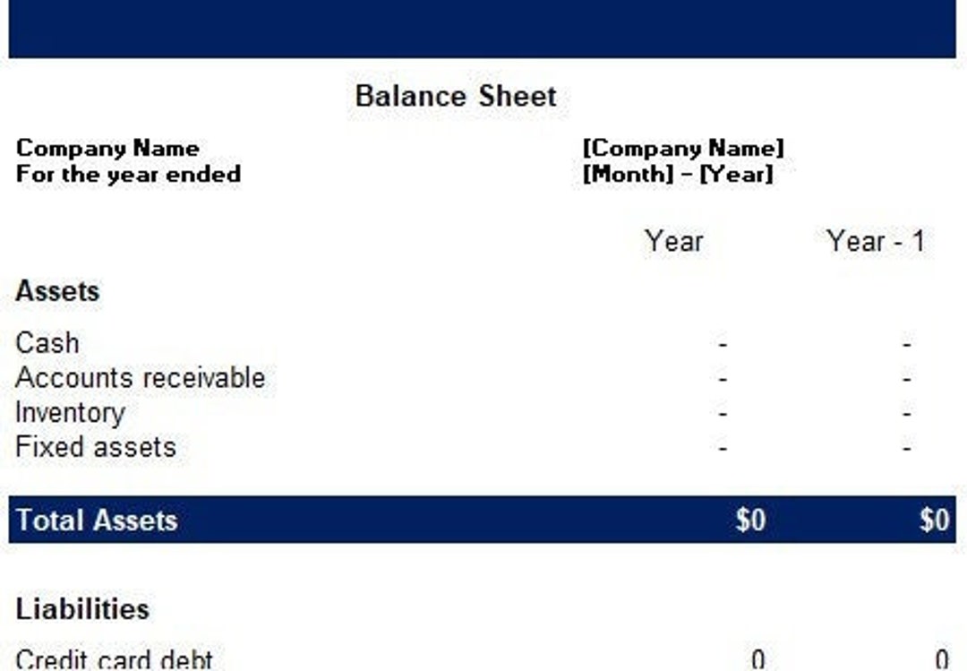 Simple Balance Sheet Template Accounting Etsy