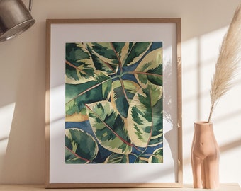 Ficus Elastica Art Print 2, Houseplant Art Print, Modern Indoor Plants Painting, Plant Lovers Gift, Plant Poster