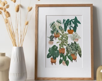 House Plants Art Print, Trendy Plants Collection Print, Plant Lover Gift, Modern Botanical Wall Decor, Plants Collection Illustration Art
