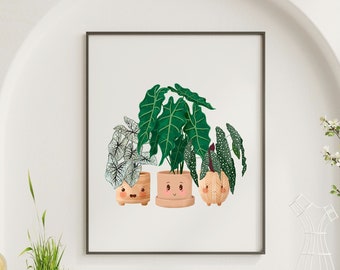 Plant Friends Art Print, Cutie Face Plants, Happy Plants Club Illustration No 9, Botanical Illustration Print, Nature Wall Art