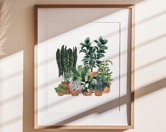 Trendy Plants Art Print, Nature Inspired Illustration, Plant Lover Gift, Botanical Wall Art, Plant Poster, Plant Lady Illustration