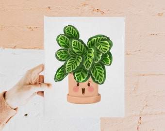 Calathea Roseopicta Plant Print, Happy Plants Club Art, Digital Botanical Illustration, Cute Plants Art Print, Nature  InspiredWall Art