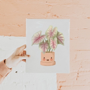 Caladium Pink Beauty Art Print, Printable Art, Happy Plants Club, Digital Botanical Illustration, Plants Art Print, Cute Plant Artwork image 1