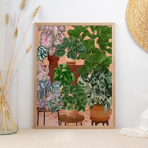 Plants Wall Art 4, Indoor Jungle Art, Nature Inspired Illustration, Plant Lover Gift, Plant Lady Art, Botanical Interior Art