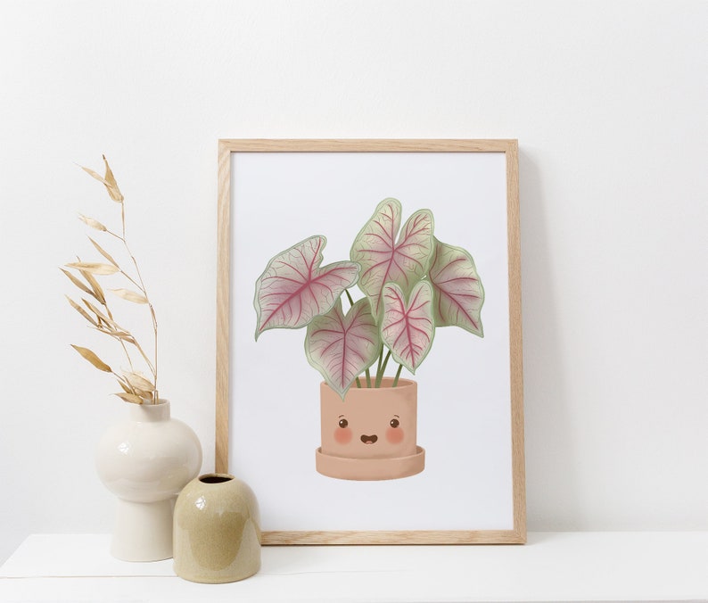 Caladium Pink Beauty Art Print, Printable Art, Happy Plants Club, Digital Botanical Illustration, Plants Art Print, Cute Plant Artwork image 8