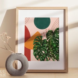 Abstract Shapes Monstera Deliciosa Illustration, Modern Botanical Print, Abstract Botanical Art Print,Bohemian Art, Plant Lady Gift image 4