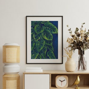 Monstera Adansonii Watercolor Painting, Original Botanical Artwork, Plant Leaves Wall Art, Nature Inspired Wall Art image 2