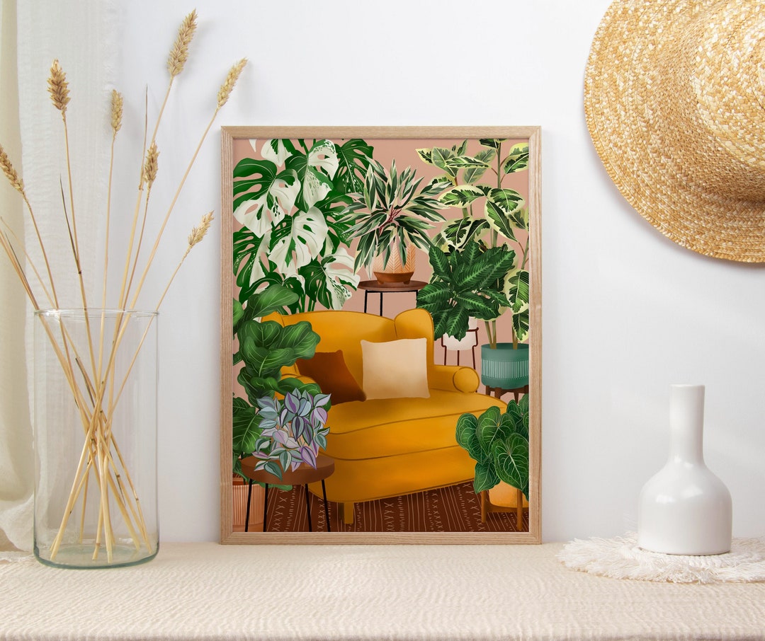Plant Room Wall Art, Indoor Jungle Art, Nature Inspired Illustration ...