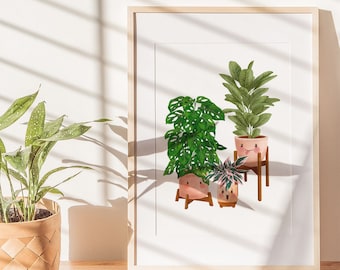 Cute Plant Friends Art Print, Happy Face Plants, Happy Plants Club Illustration No 6, Cute Digital Plants, Plants Art Print