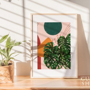 Abstract Shapes Monstera Deliciosa Illustration, Modern Botanical Print, Abstract Botanical Art Print,Bohemian Art, Plant Lady Gift A4 - 21 x 29 cm