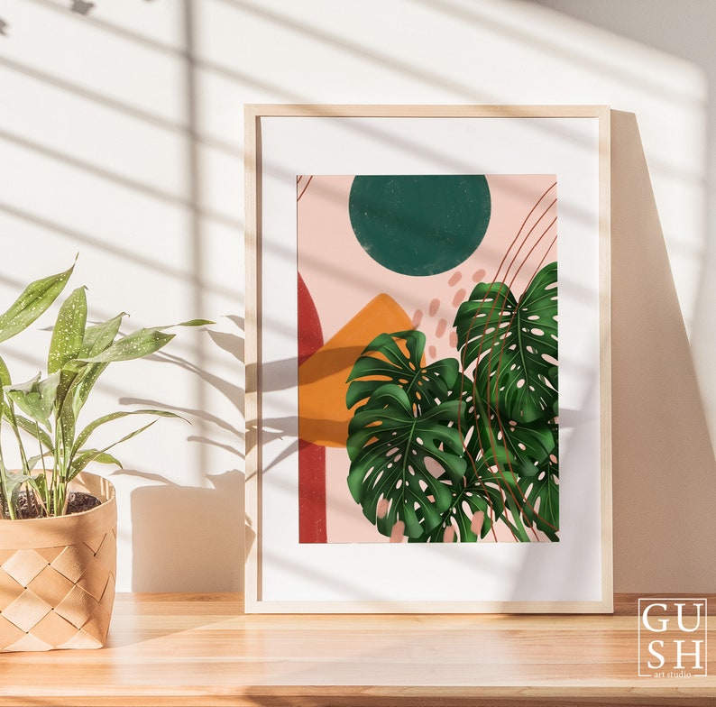 Abstract Shapes Monstera Deliciosa Illustration, Modern Botanical Print, Abstract Botanical Art Print,Bohemian Art, Plant Lady Gift A4 - 21 x 29 cm