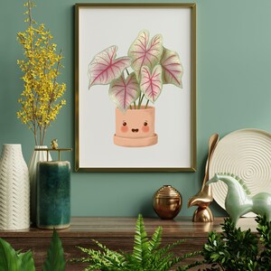 Caladium Pink Beauty Art Print, Printable Art, Happy Plants Club, Digital Botanical Illustration, Plants Art Print, Cute Plant Artwork image 6