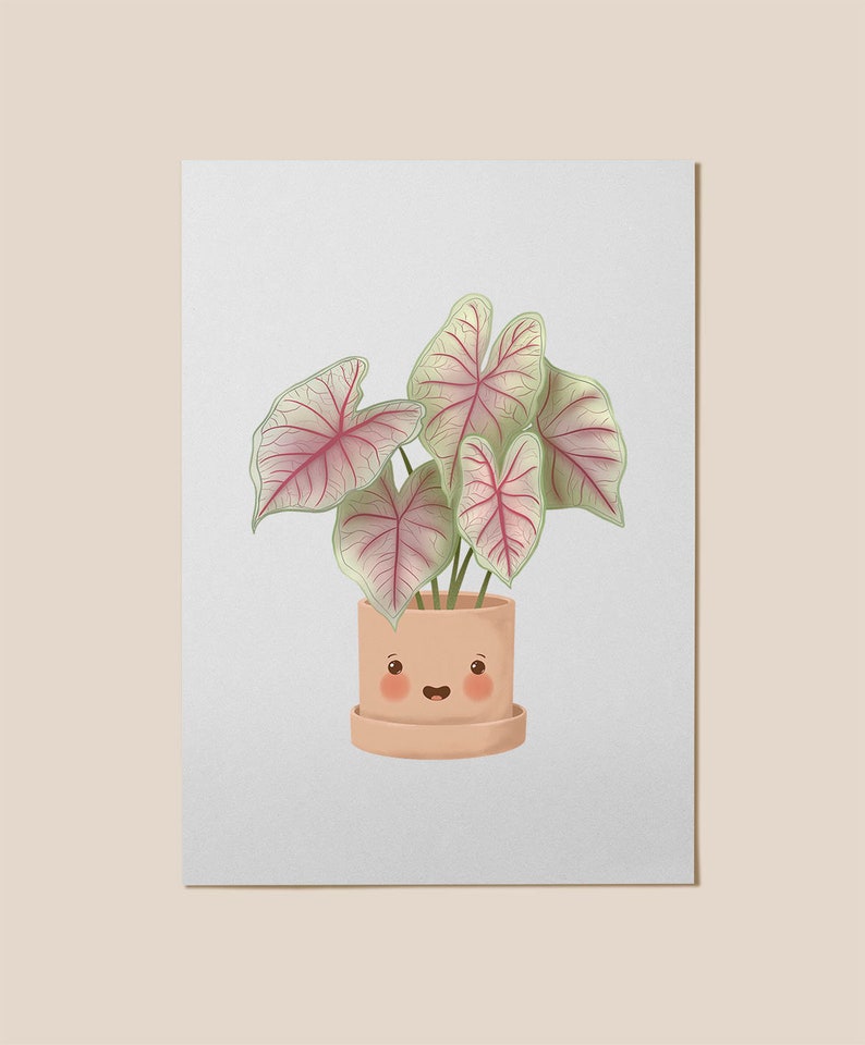 Caladium Pink Beauty Art Print, Printable Art, Happy Plants Club, Digital Botanical Illustration, Plants Art Print, Cute Plant Artwork image 9